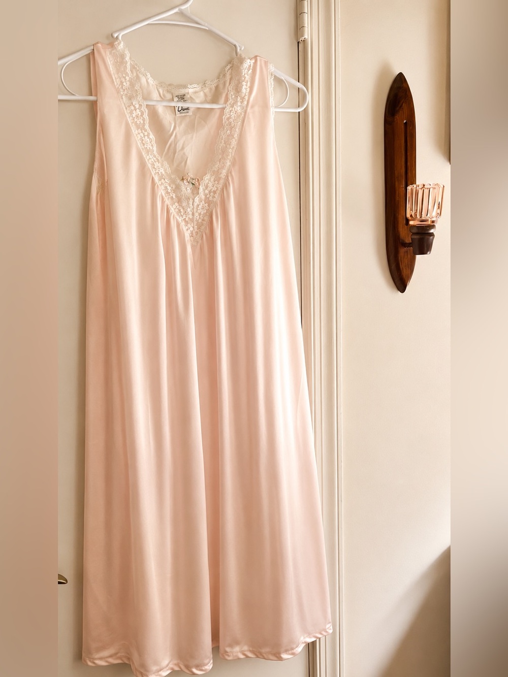 Vintage Deena Pink Lace V-Neck Satin Nightgown